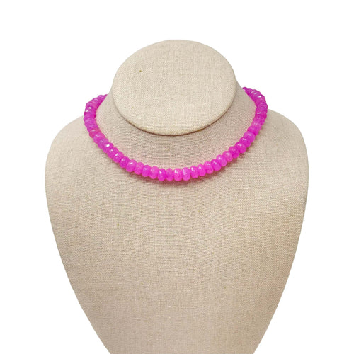 Jade Gemstone Necklace - Hot Pink