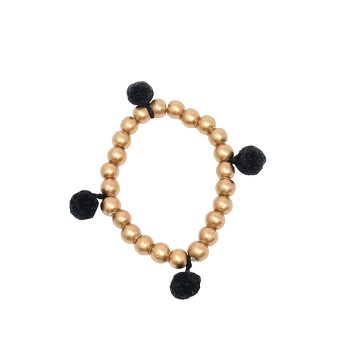 Multi Pom Pom Bracelet -Rose Gold/Black