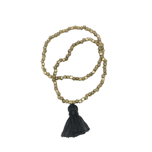 Metallic Duo Tassel Bracelet Stack - Gold/Black