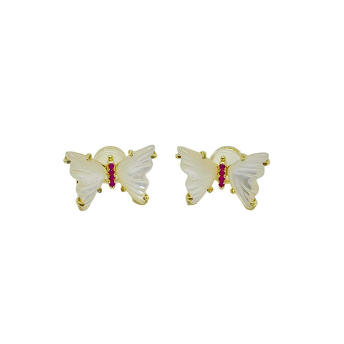 Emmy Butterfly Studs - White/Pink