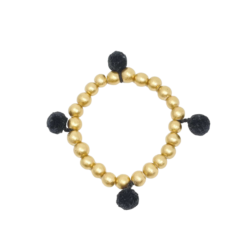 Multi Pom Pom Bracelet -Gold/Black