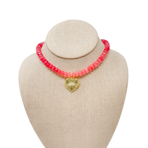 Gemstone Gold Heart Necklace - Berry