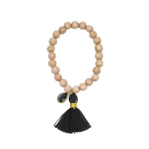 Beaded Tassel and Stone Bracelet - Black