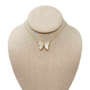 Emmy Butterfly Necklace - White/Pink