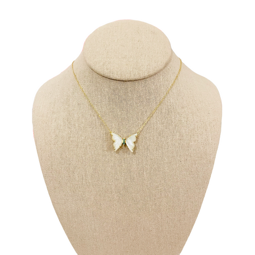 Emmy Butterfly Necklace - White/Green