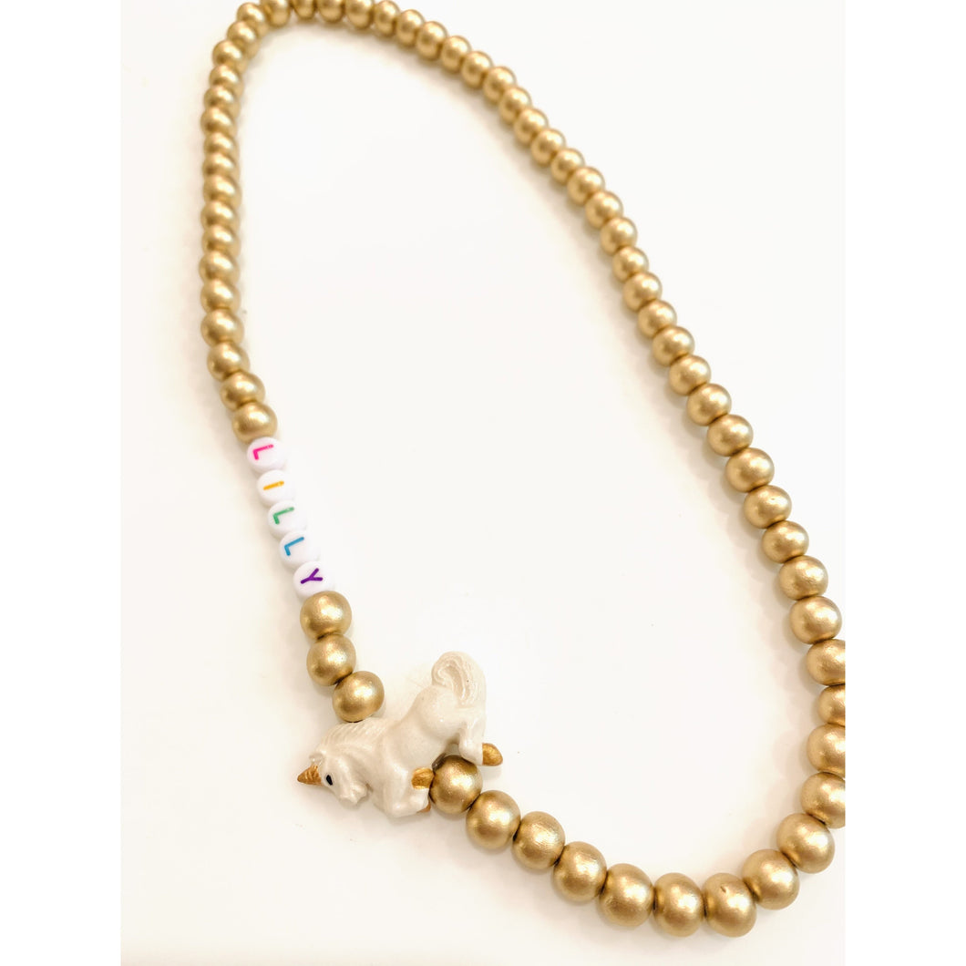 Personalized Rainbow Metallic Unicorn Necklace