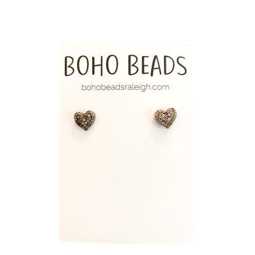 Pave Diamond Heart Studs