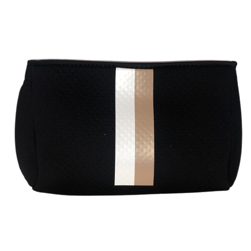 Neoprene Pouch - Black White & Camel Stripe